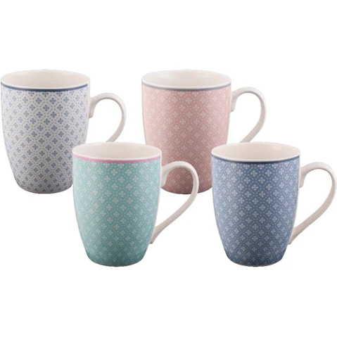 Bundanoon New Bone China Coffee and Tea Mugs Set of 4 Geometric Diamonds - 355ml