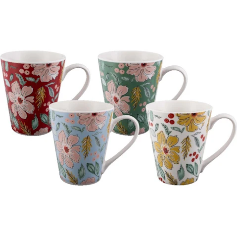 Bundanoon 400ml New Bone China Coffee & Tea Mugs Set of 4 - Artistic Blooms