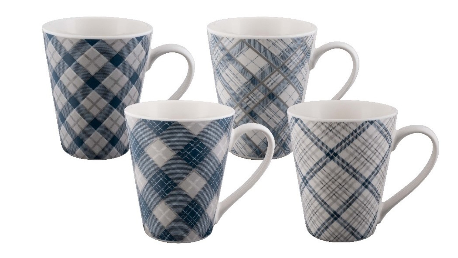 Bundanoon 400ml New Bone China Coffee & Tea Mugs Set of 4 - Tartan Blues