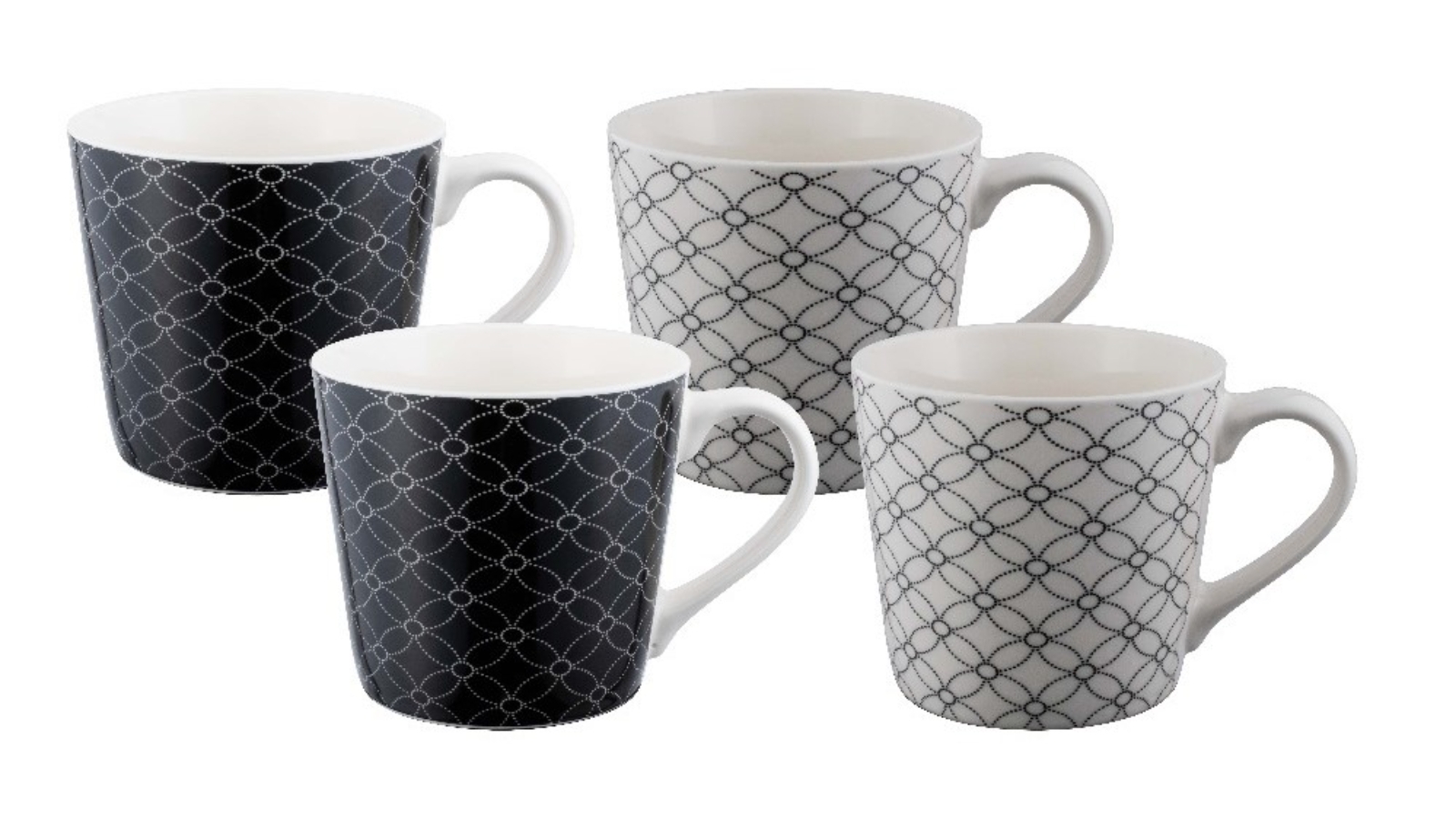 Bundanoon 400ml New Bone China Coffee & Tea Mugs Set of 4 - Mono Geometrics