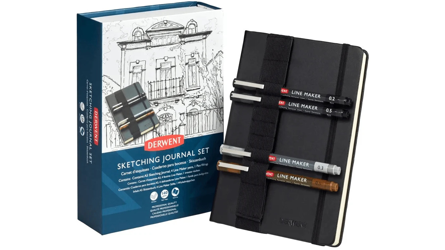 Derwent A5 Sketching Journal Book Set with Graphik Line Maker Markers | Harvey Norman