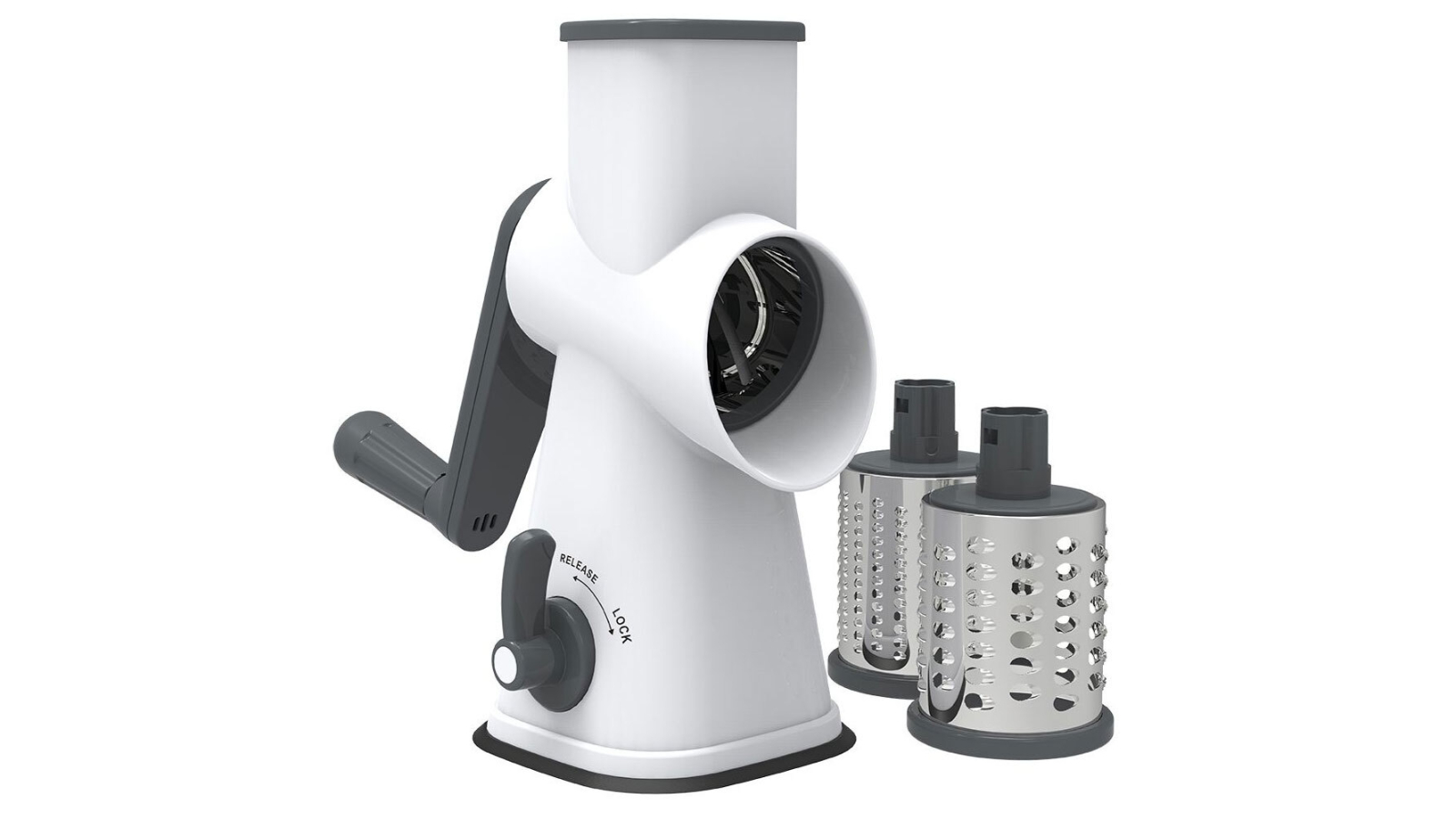 Appetito 3-Blade Drum Grater with Lockable Suction Base - White/Grey
