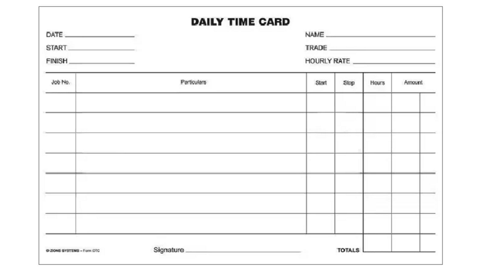 Zions Daily Time Cards DTC Card Employee Tasks Tracking - 250 Pack ...
