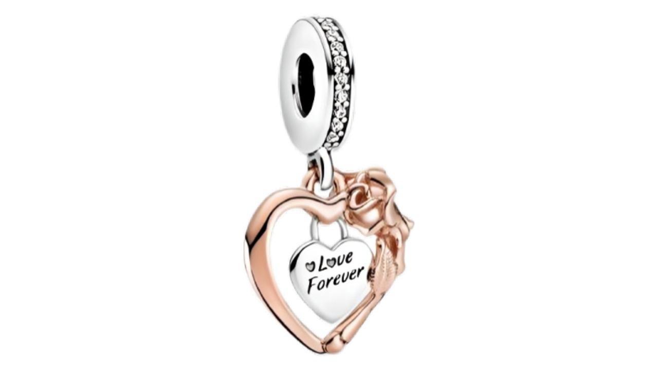 Pandora Heart and Rose Flower Dangle Charm