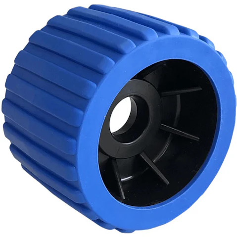 SuperOffice 4-inch Boat Trailer Wobble Roller Ribbed 2.2cm Bore Hole with 3-inch Wide Rollers - Blue/Black