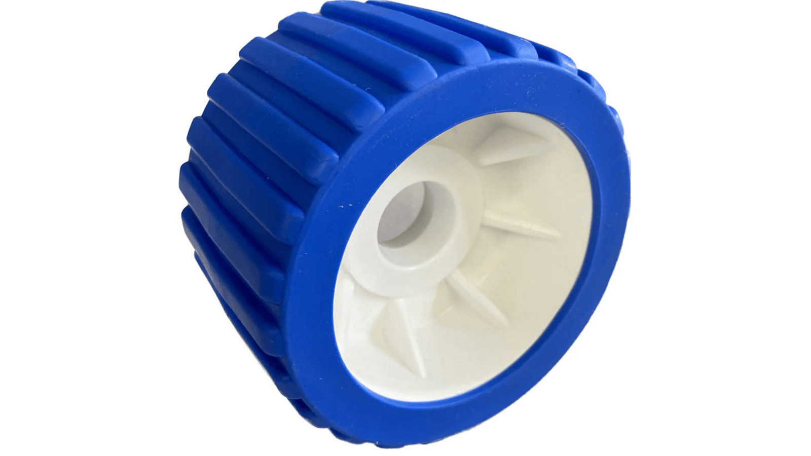 SuperOffice 4-inch Boat Trailer Wobble Roller Ribbed 2.2cm Bore Hole with 3-inch Wide Rollers - Blue/White