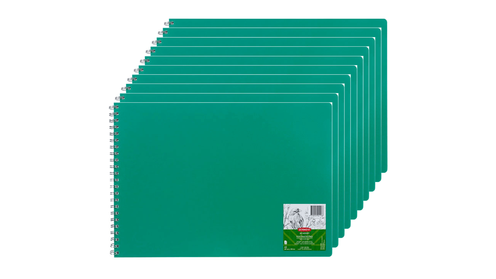 Derwent Pack of 10 120 Page Cover A3 Landscape Academy Visual Art Diary Book - Green