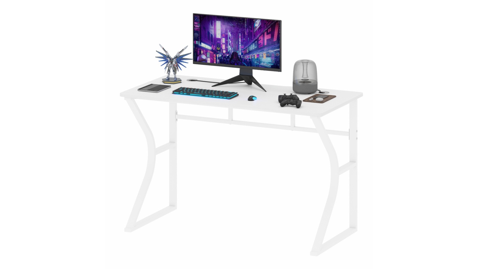 Advwin 120cm Modern Wood Computer Desk with 2 Cable Hole - White
