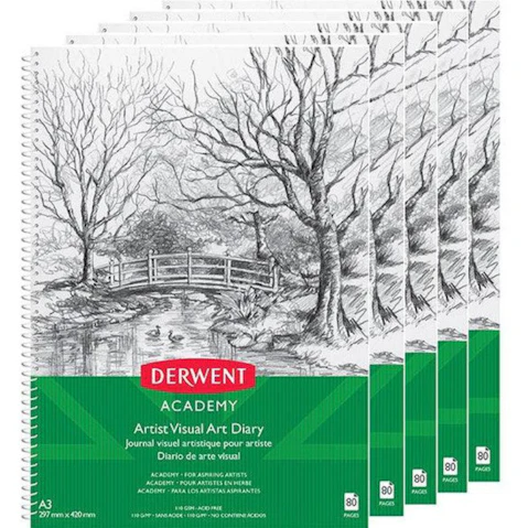 Derwent 80 Page A3 Academy Visual Art Diary Portrait Book - Pack of 5