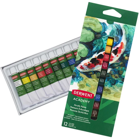 Derwent Academy Pack of 12 12ml Acrylic Paint Tube