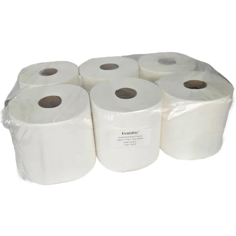 A and C AC-30019 Gentility Centerfeed 1 Ply 19 x 300metre Paper Hand Towel - 6 Roll