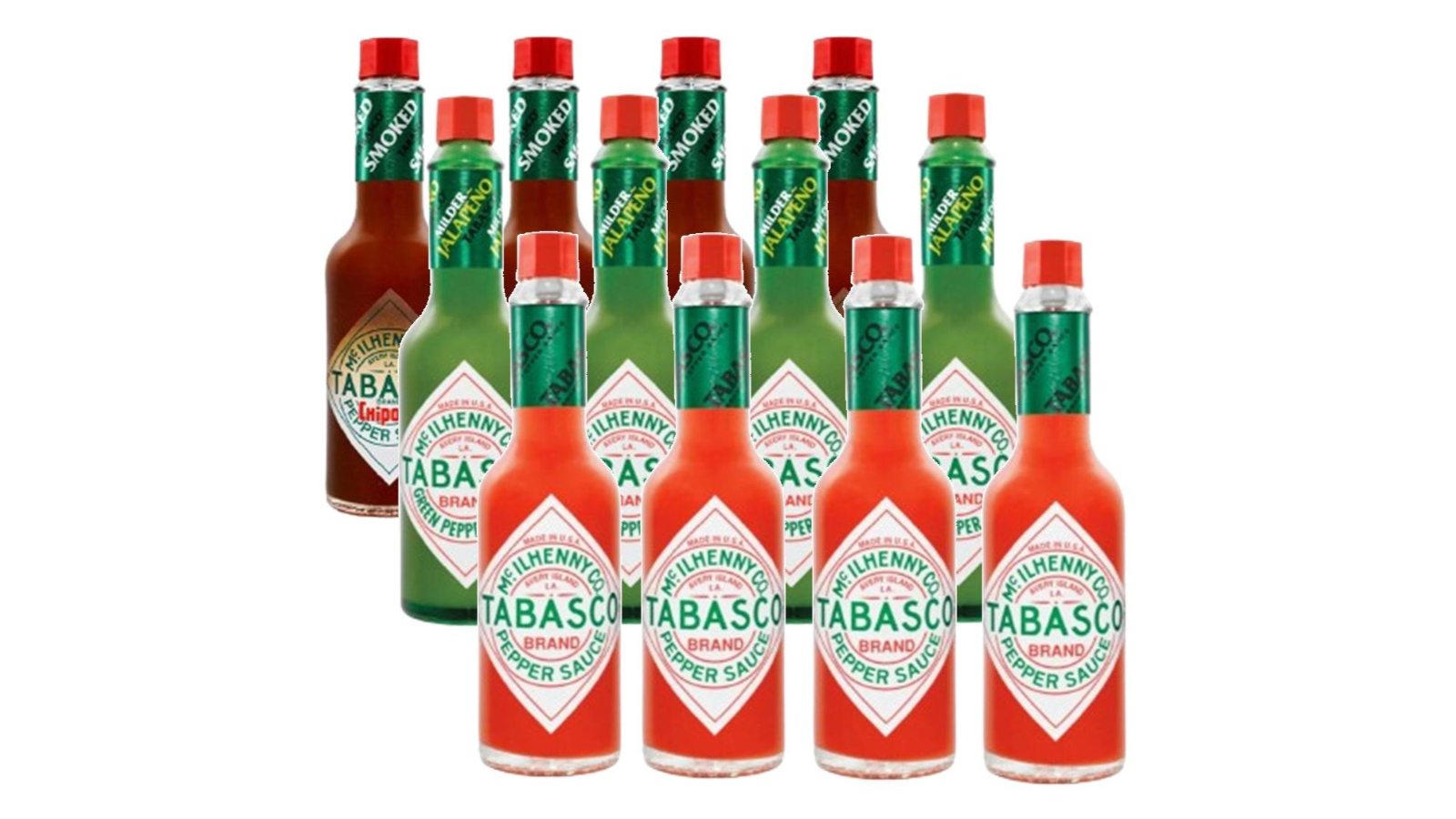 Tabasco Box of 12 Mix Original Red/Chipotle/Green Pepper Hot Sauce