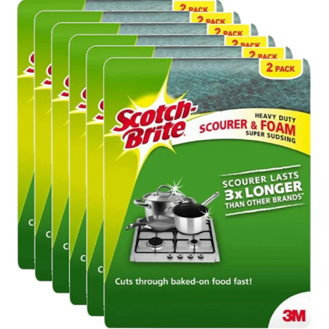 Scotch Brite Pack of 2 Heavy Duty Scourer and Foam Cleaner Scrub