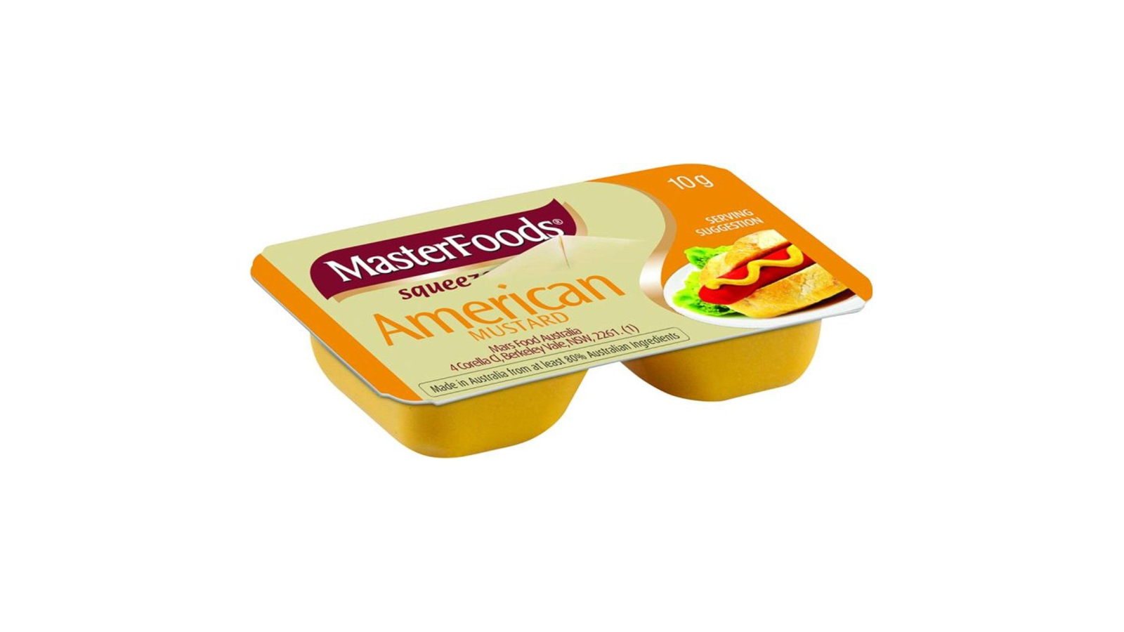 Masterfoods Box of 100 Individual Portion Squeezy American Mustard Sauce - 10g