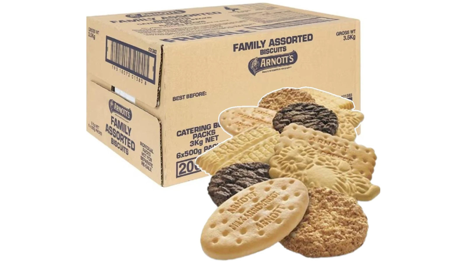 Arnotts Pack of 6 x 500g Biscuits Family Assorted Carton Box