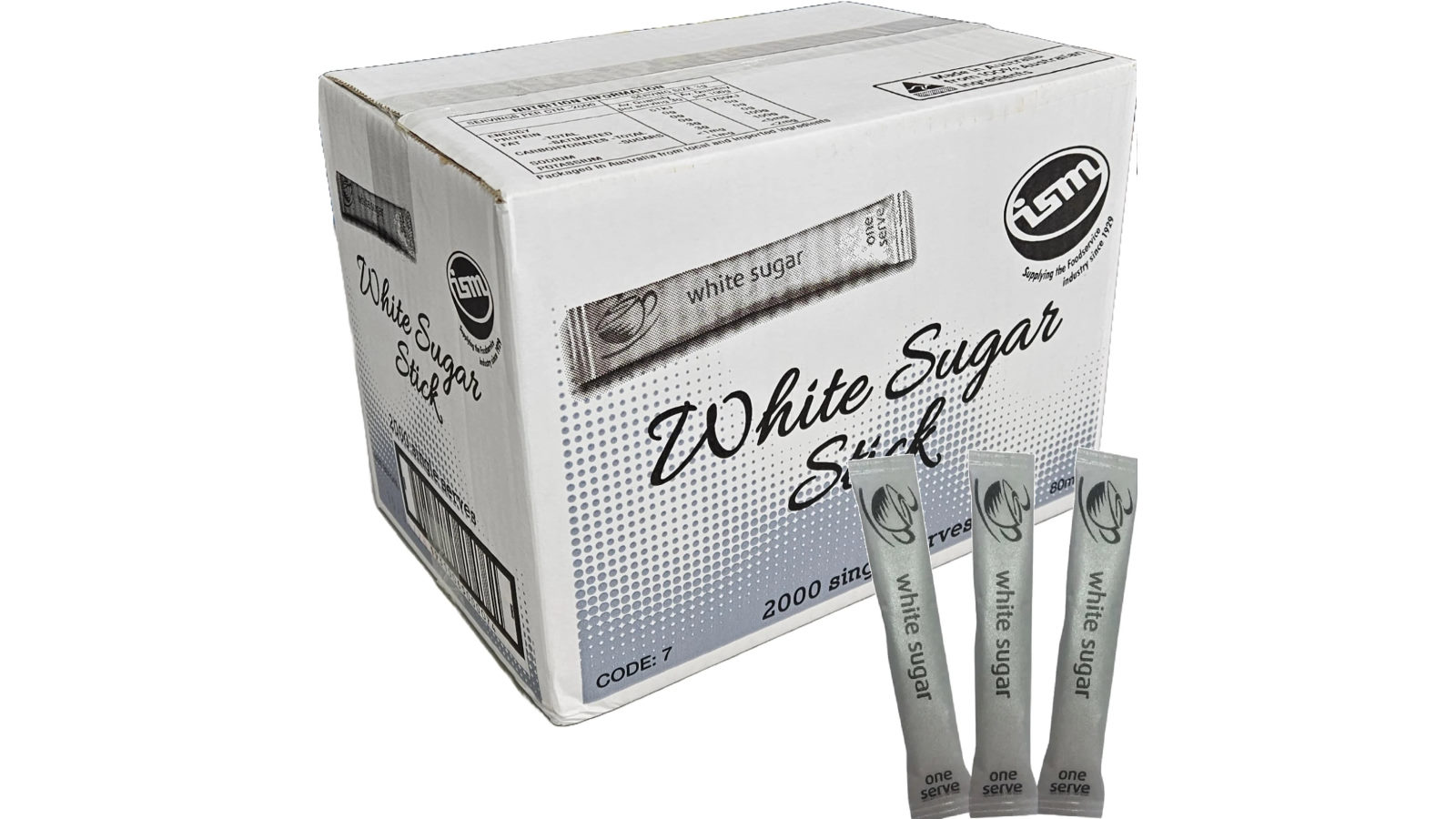 ISM Pack of 2000 x 3g White Sugar Pencil Sticks Silver Carton Box