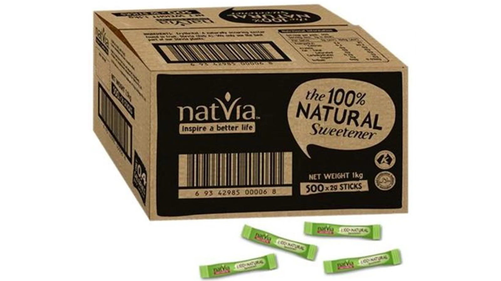 Natvia Pack of 500 x 2g Natural Sweetener Sticks Carton Box