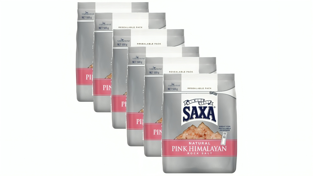 Saxa Pack of 6 Natural Pink Himalayan Rock Salt Refill - 500g
