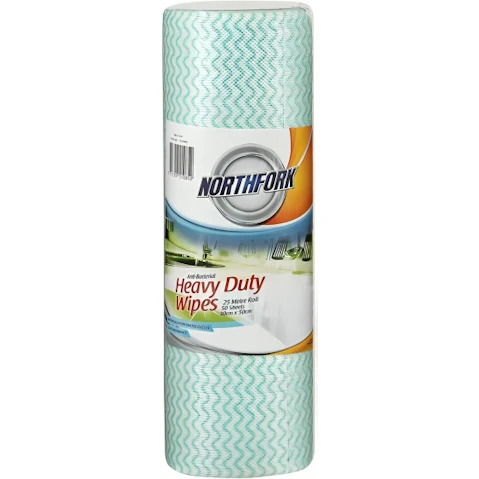 Northfork Pack of 6 Heavy Duty Antibacterial Perforated Green Wipes Roll - 50 Sheet