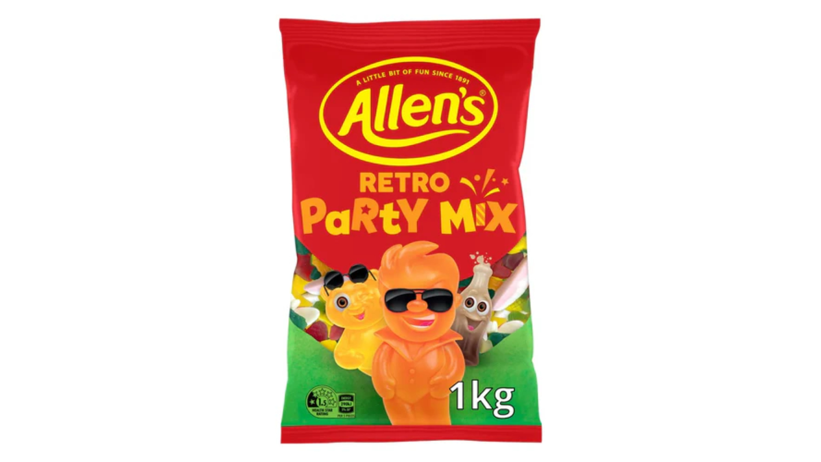 Allens Party Mix Retro Lollies Cola Teeth Milk Bottle Honey Bear Pineapple - 1kg