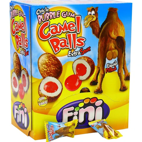 Fini Camel Balls Bubble Gum Extra Sour Liquid Filled Bulk Box Pack - 1.2kg