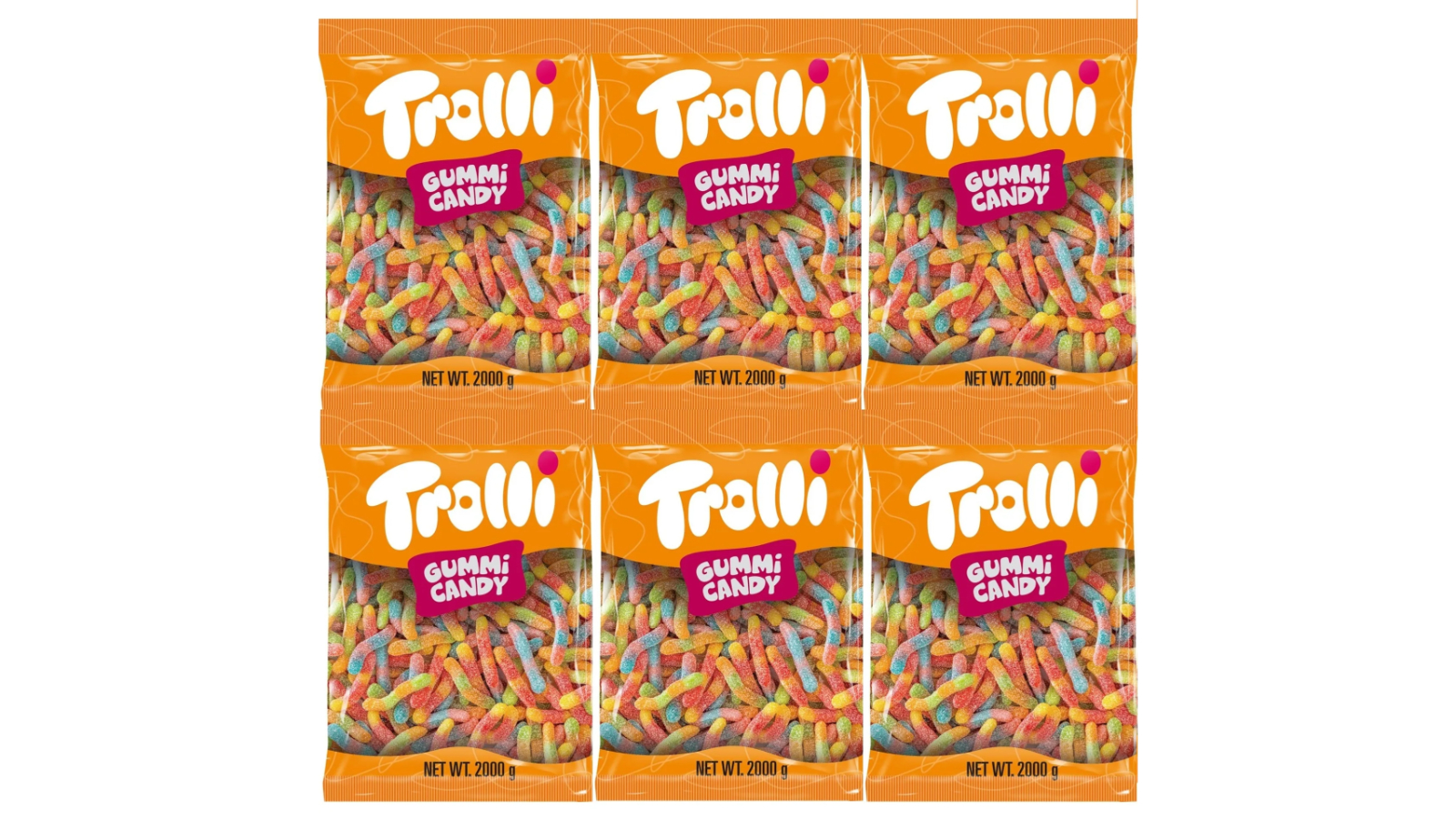 Trolli Pack of 6 Britecrawlers Gummy Worm Lollies Candy - 2kg