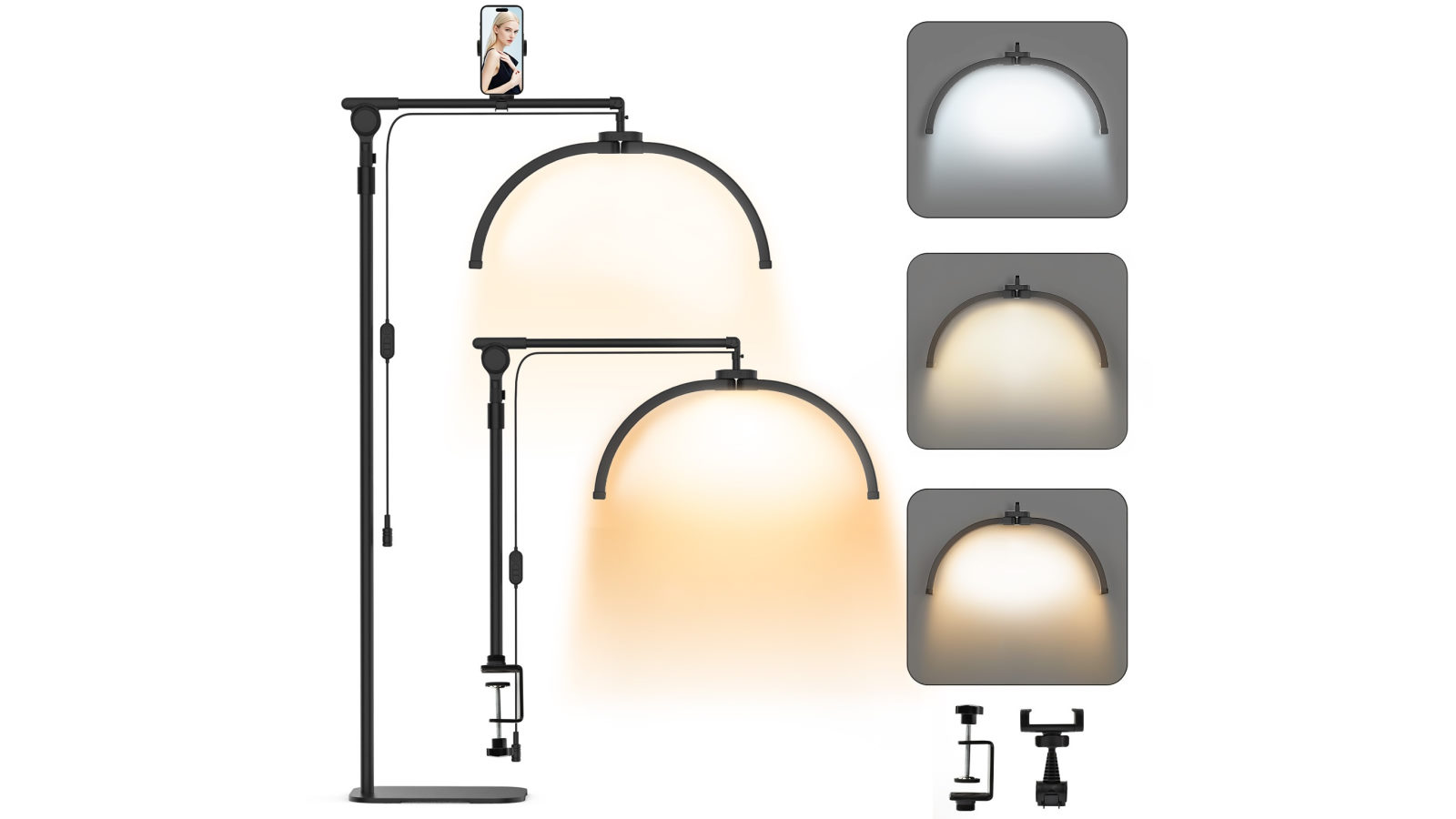 Advwin Lash Light for Eyelash Tech, Foldable Half Moon Floor Fill Lamp - Black