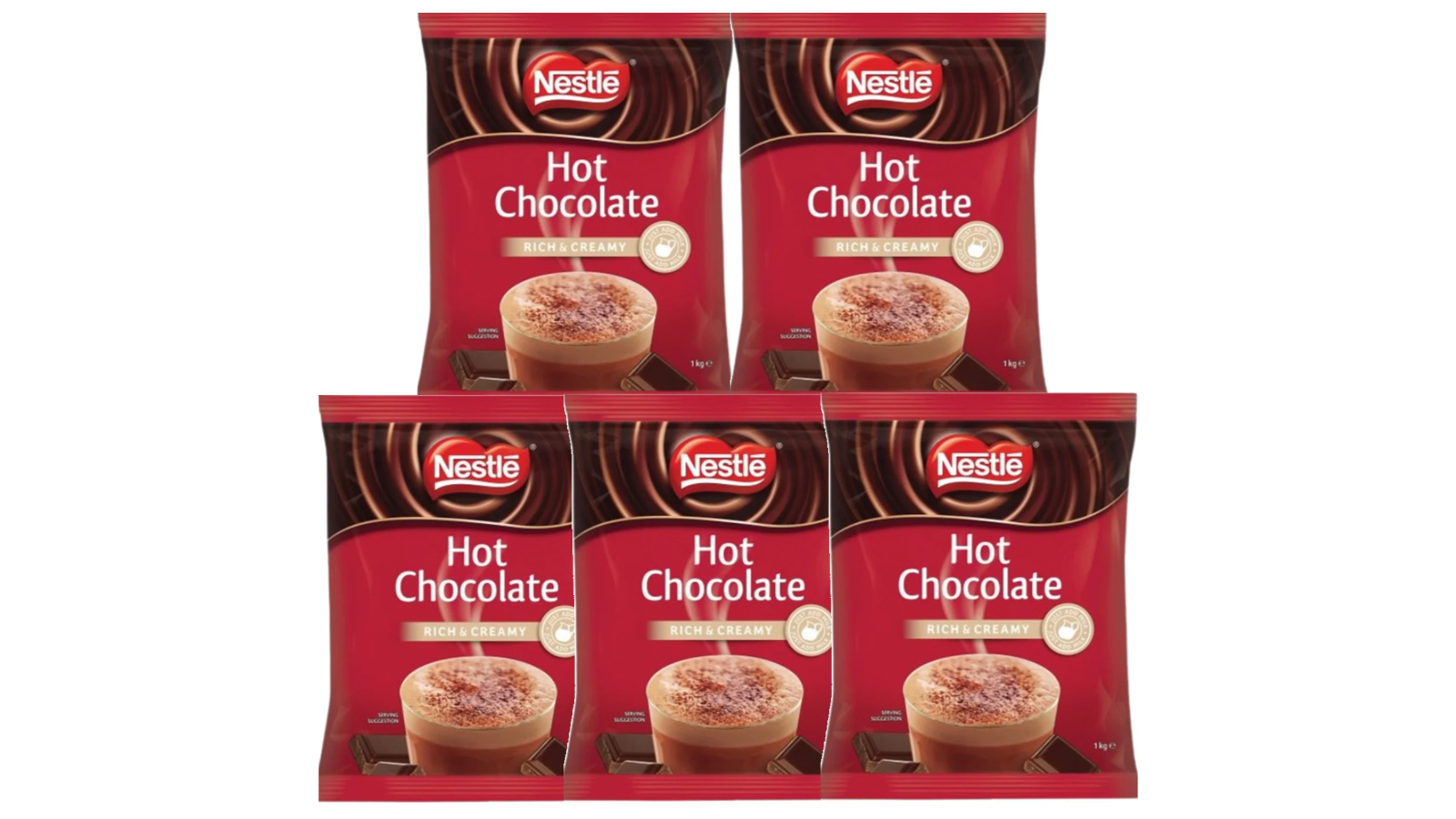 Nestle Pack of 5 Rich Creamy Powder Just Add Milk Hot Chocolate - 1kg