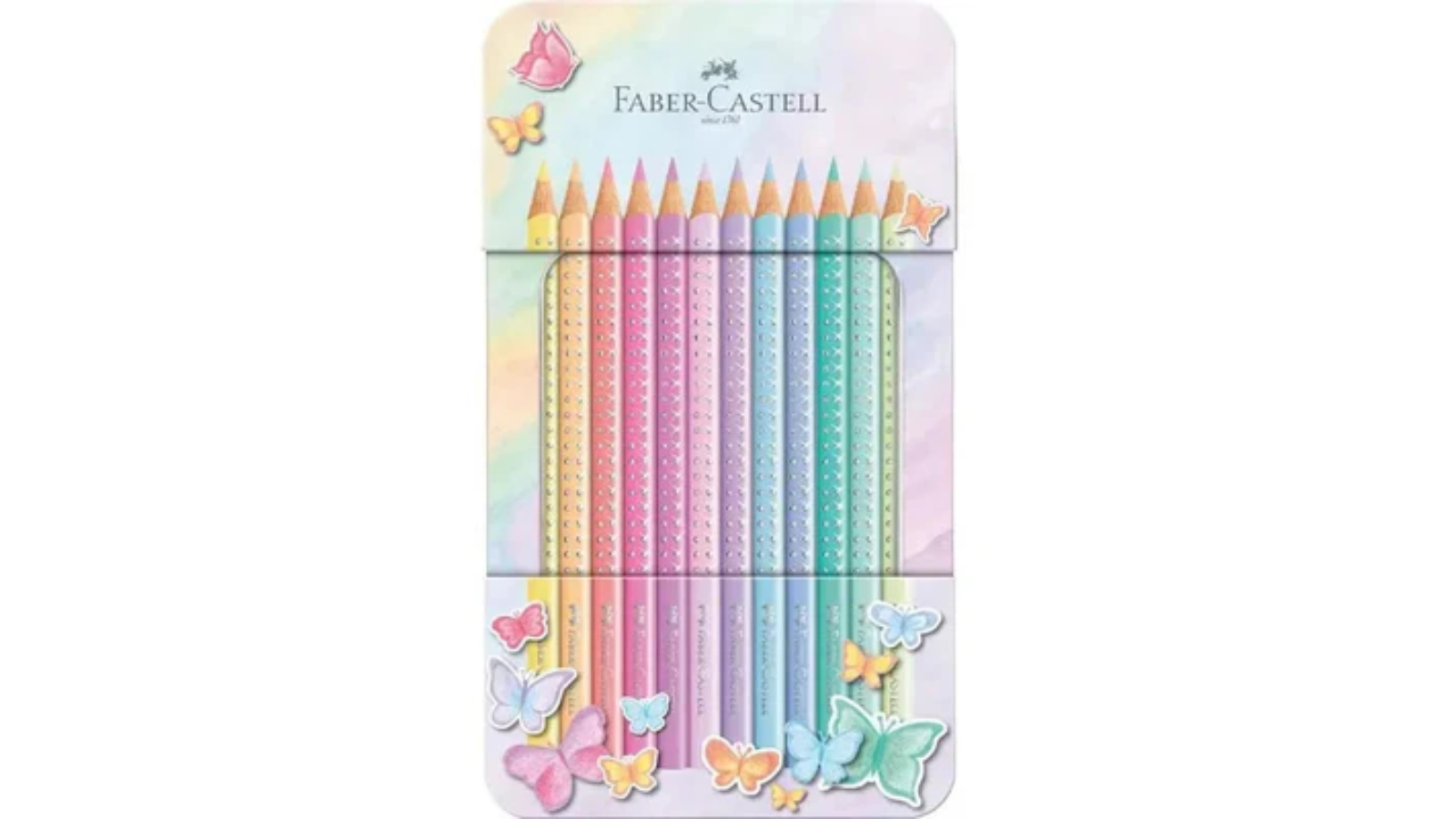 Faber-Castell Pack of 12 Pastel Sparkle Triangle Colour Pencil Tin Set