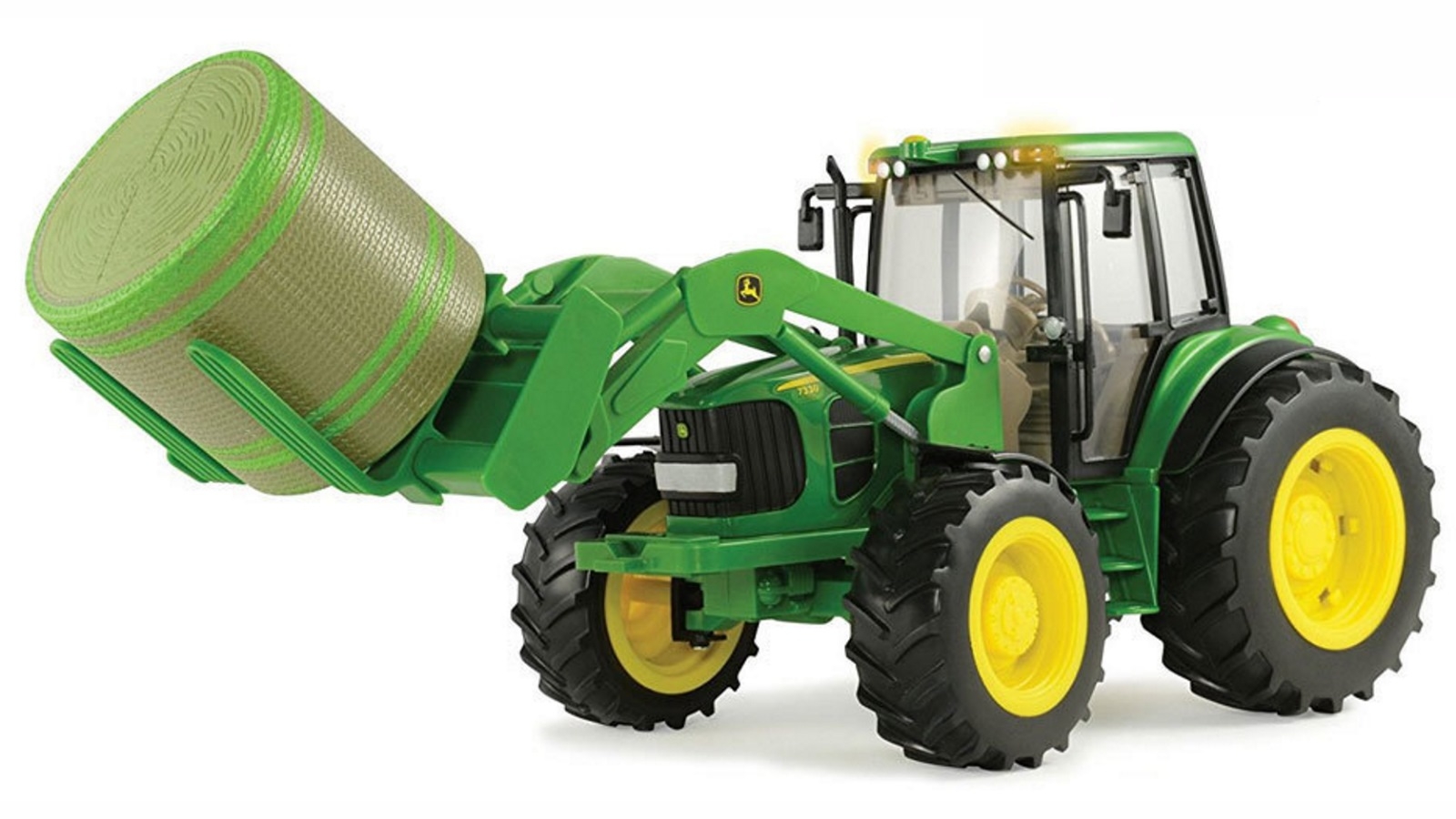 John Deere 1:16 7330 Tractor with Bale Mover and Round Bale