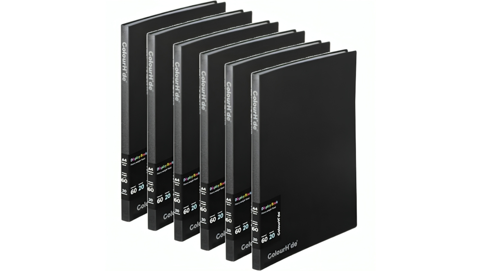 ColourHide Pack of 6 A4 20 Sheet Pocket Display Book - Black