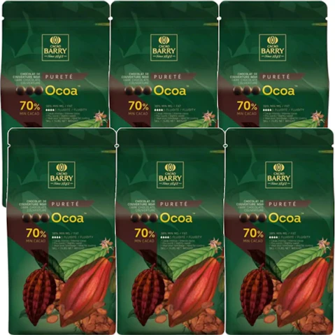 Cacao Barry Pack of 6 Bulk 1kg Ocoa Dark Couverture 70 Percent Pistols