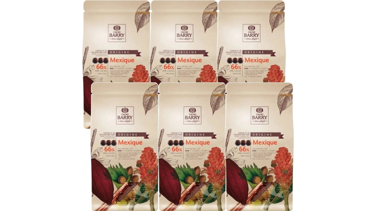 Cacao Pack of 6 Bulk 1kg Barry Origin Mexique Couverture 66 Percent Pistols