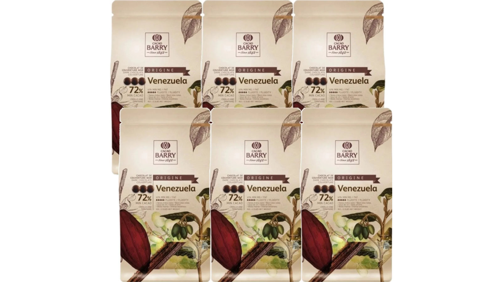 Cacao Barry Pack of 6 Bulk 72 Percent Origin Venezuela Couverture Pistols