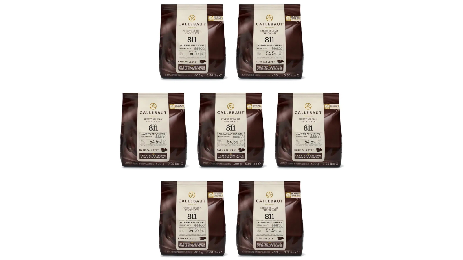 Callebaut 400g 54.5-Percent Dark Bittersweet Chocolate Callets - 7 Pack