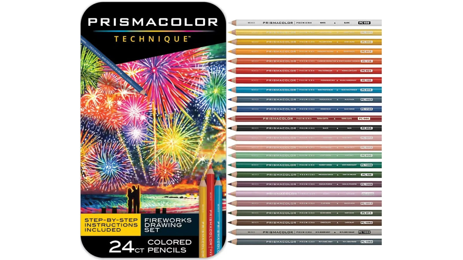Prismacolor 24 Tin Set Technique Fireworks Drawing Coloured Pencils