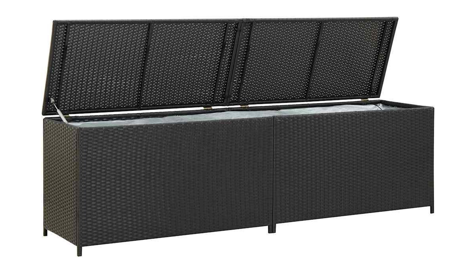 vidaXL Poly Rattan 200 x 50 x 60cm  Garden Storage Box - Black
