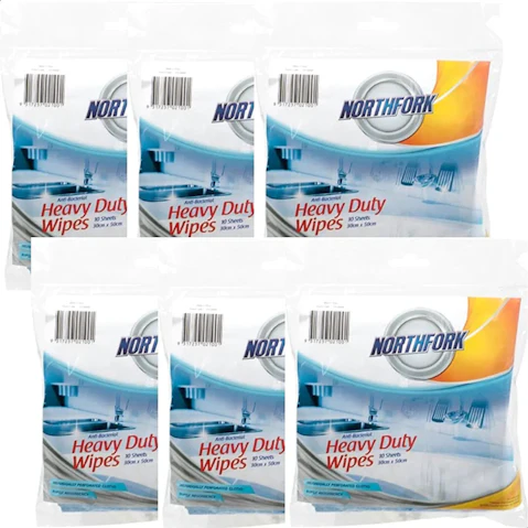 Northfork Pack of 6 Blue Antibacterial Heavy Duty Perforated Wipes