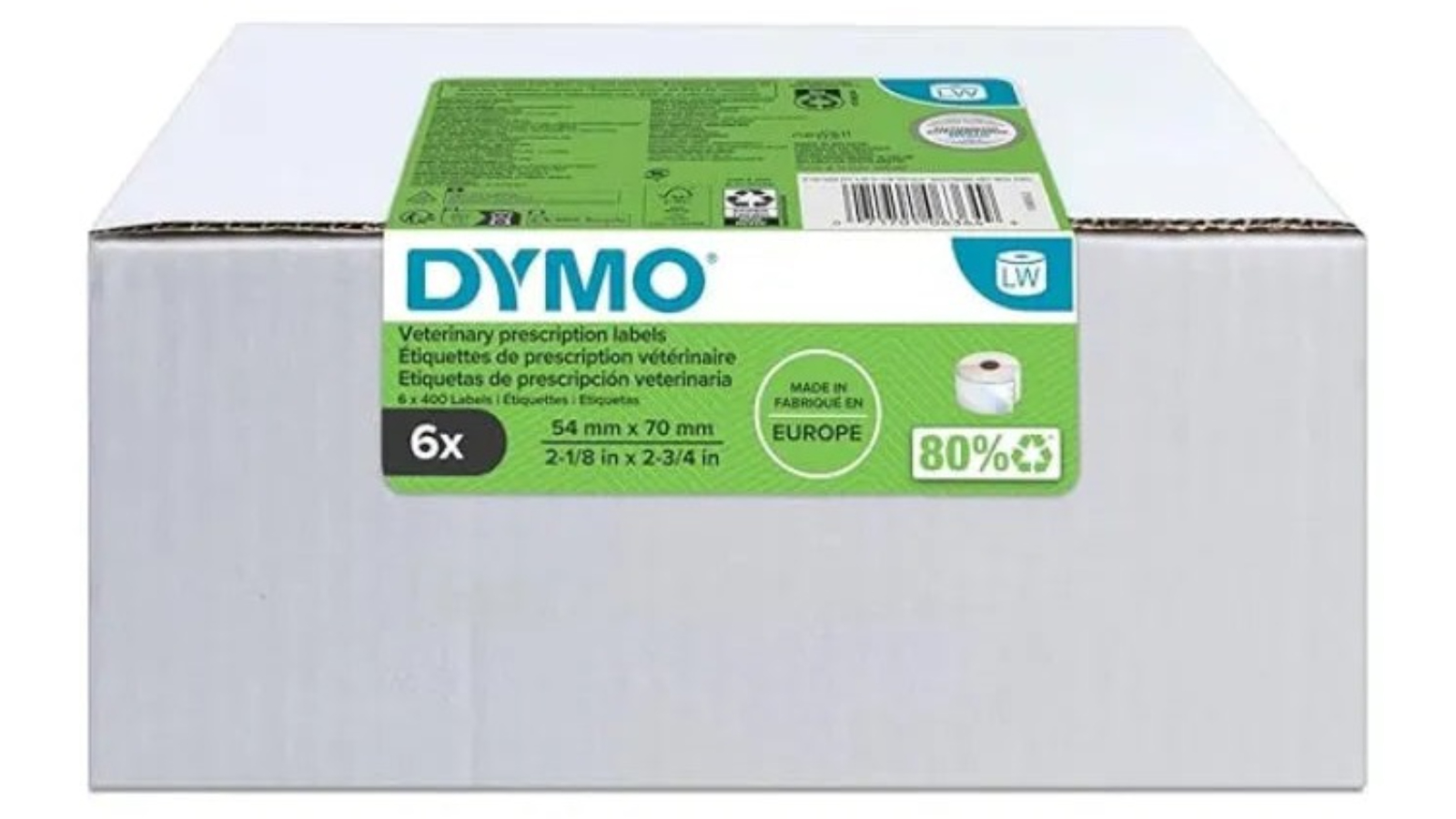 Dymo Pack of 6 Veterinary Prescription Label Writer - 5.4 x 7cm