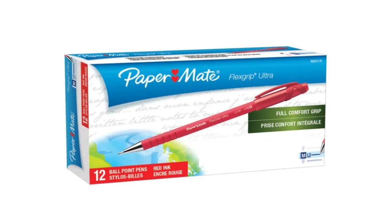 Papermate Pack of 12 Flexgrip Stick Medium Ballpoint Pen - Red