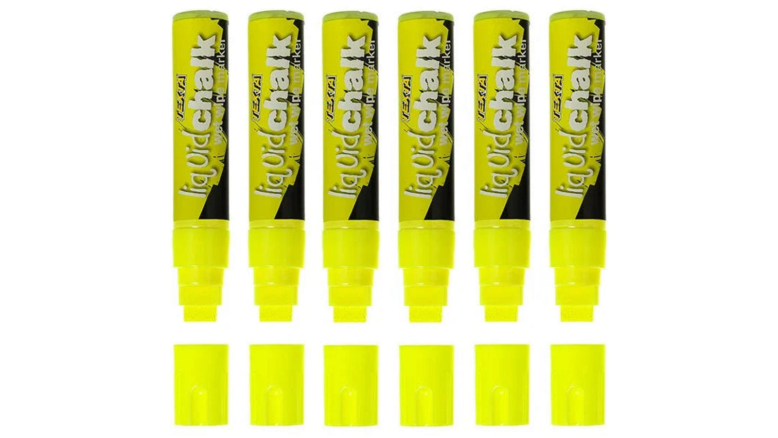 Texta 1.5cm Yellow Pack of 6 Jumbo Liquid Chalk Markers Wet Wipe Chisel