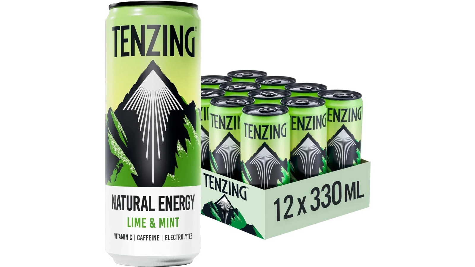 TENZING Natural Energy Lime and Mint Drink 330ml - 12-Can Pack