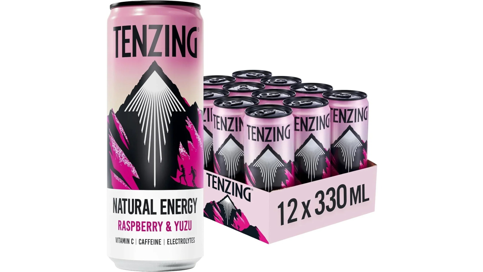 TENZING Natural Energy Raspberry and Yuzu Drink 330ml - 12-Can Pack