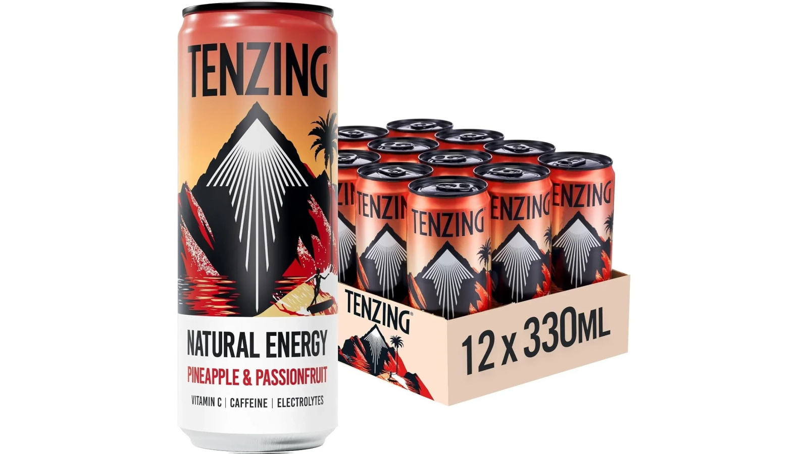 TENZING Natural Energy Pineapple and Passionfruit Drink 330ml - 12-Can Pack