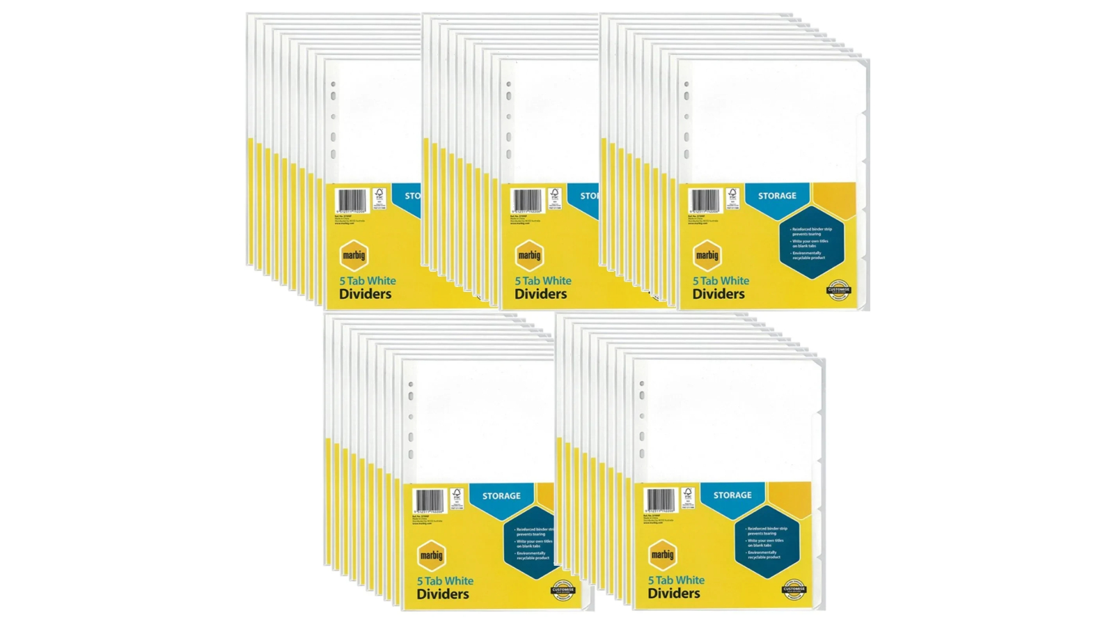 Marbig White A4 Tab Divider Document Holder - Pack of 50