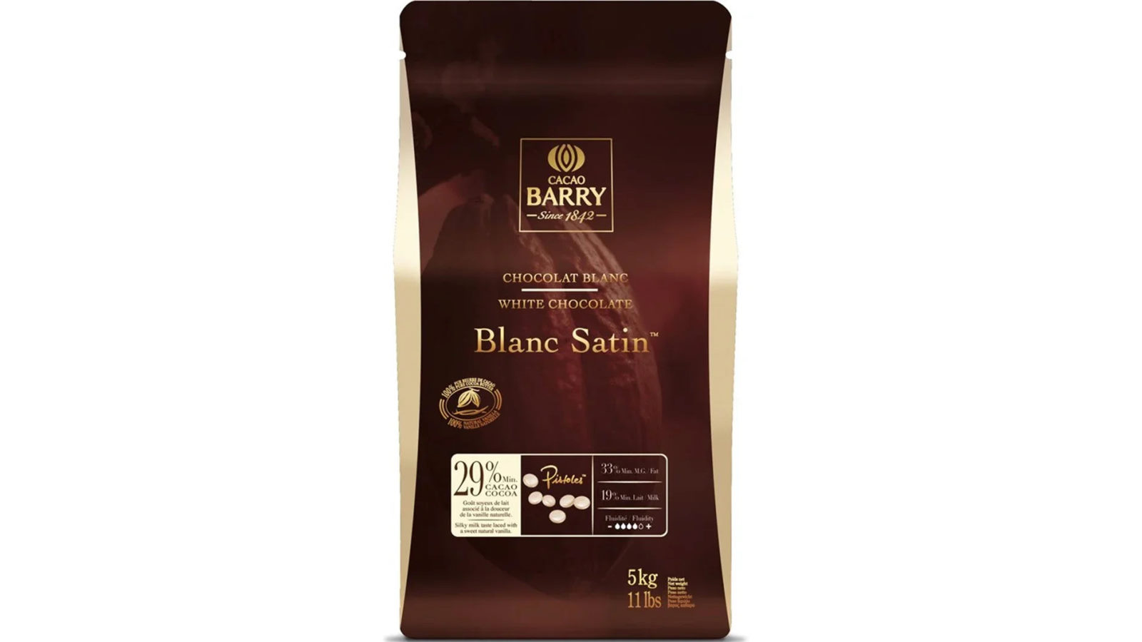 Cacao Barry Bag of 5kg White Blanc Satin Couverture White Chocolate 30 Percent Pistols