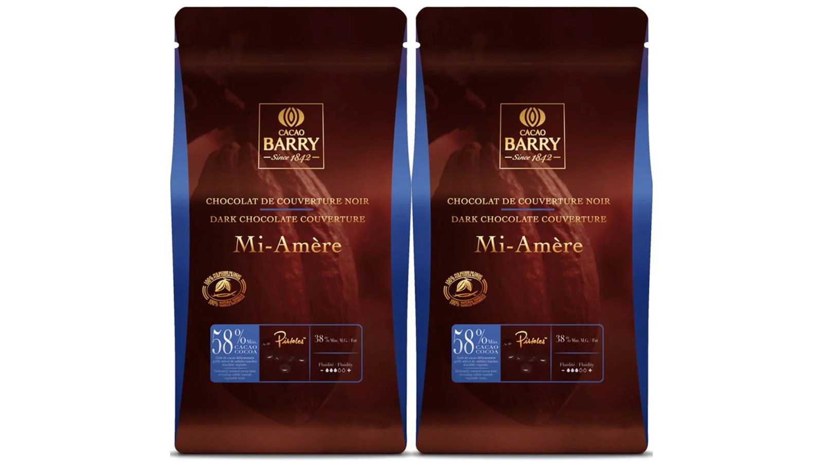 Cacao Barry Pack of 2 10kg Mi-Amere Dark Couverture Chocolate 58 Percent Pistols