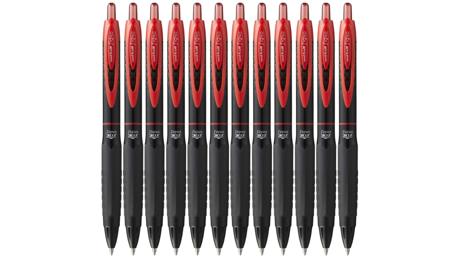Uni-Ball Pack of 12 UMN307 Signo Retractable Gel Ink Rollerball Pen - Red