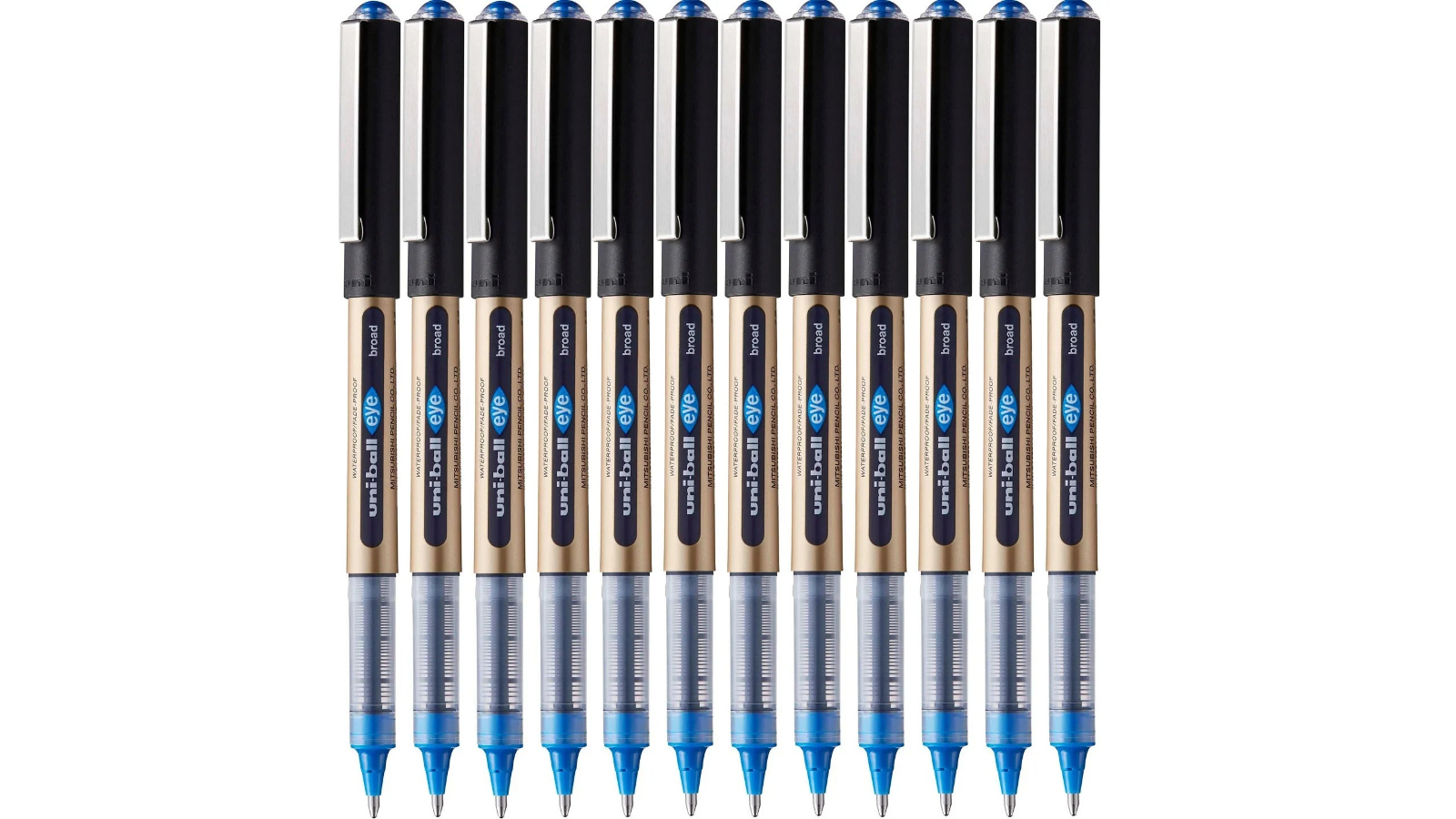 Uni-Ball Pack of 12 UB150-10 Eye Liquid Ink Rollerball Broad Pen - Blue