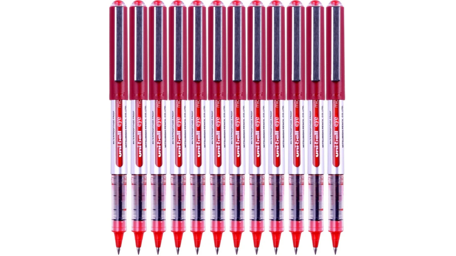 Uni-Ball Pack of 12 UB150 Eye Liquid Ink Rollerball Micro Pen - Red 